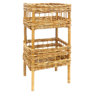 AROROG 2段バスケット ランドリーバスケット 高さ62cm ラタン