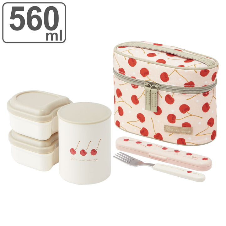 弁当箱保温560ml抗菌保温ジャー付ランチDot＆チェリーピンク
