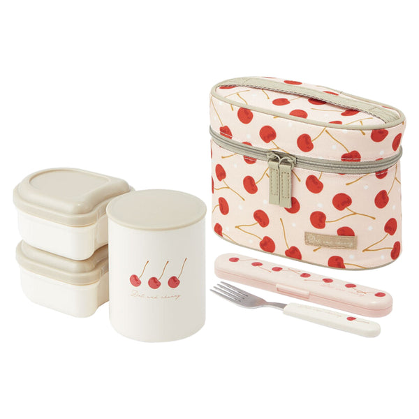 弁当箱保温560ml抗菌保温ジャー付ランチDot＆チェリーピンク
