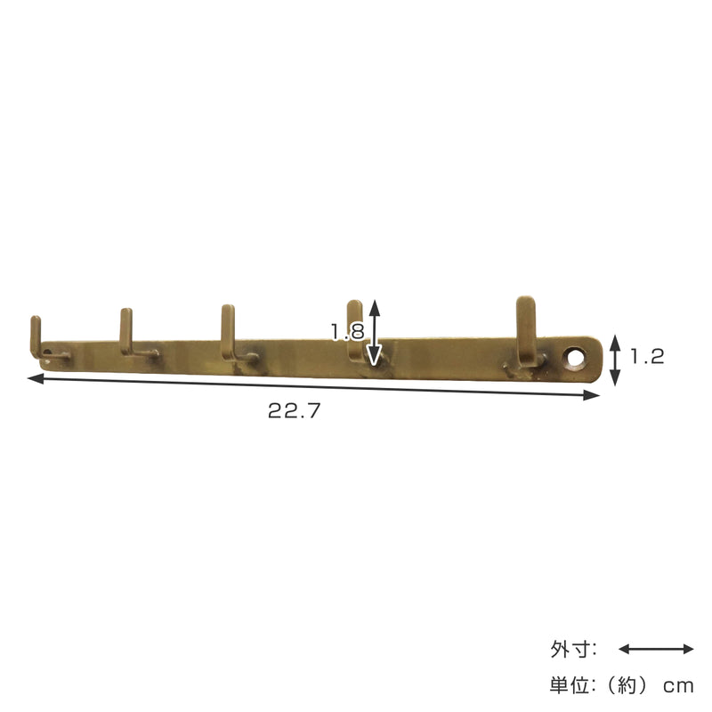 壁掛けフック アイアンフラットフック5連 アンティーク調