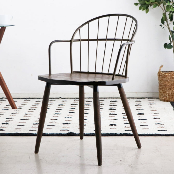 ダイニングチェア肘付き背もたれシャープ座面高42.5cm