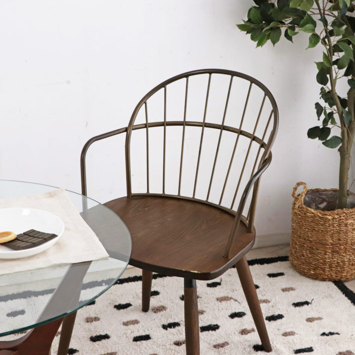 ダイニングチェア肘付き背もたれシャープ座面高42.5cm