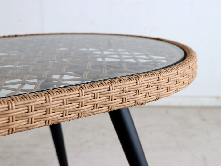 リゾネアリビングテーブル幅105cmラタン調ガラス天板