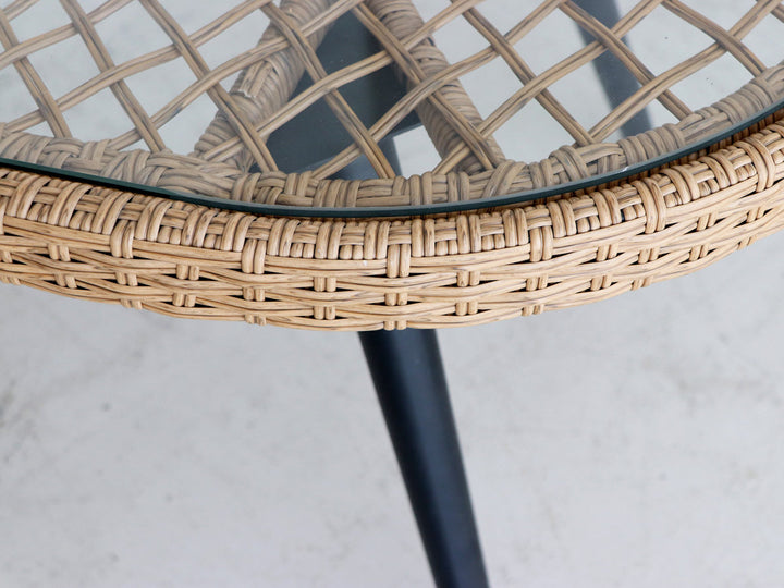 リゾネアリビングテーブル幅105cmラタン調ガラス天板