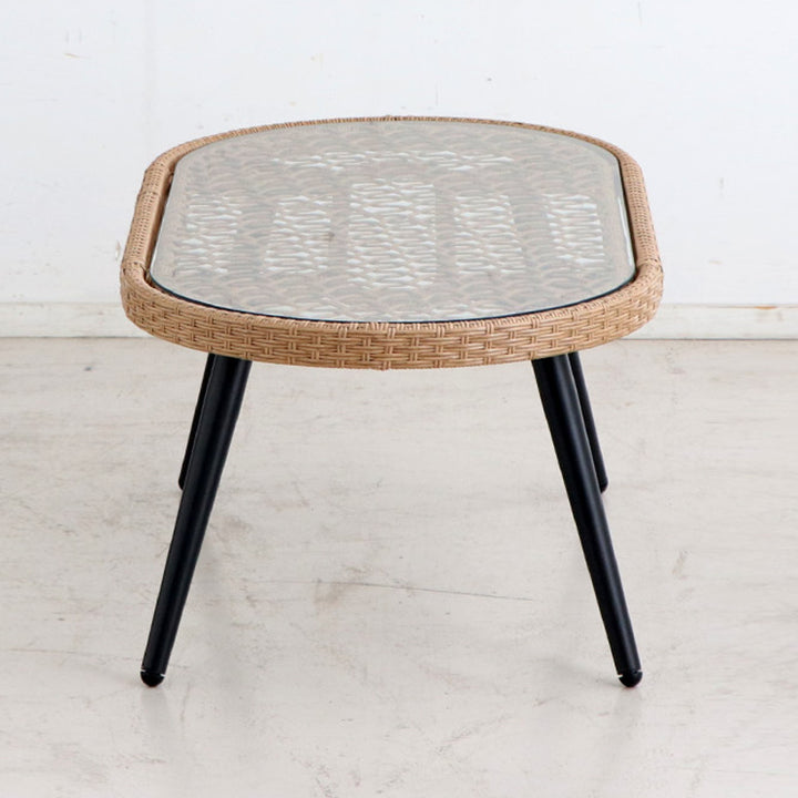 リゾネアリビングテーブル幅105cmラタン調ガラス天板