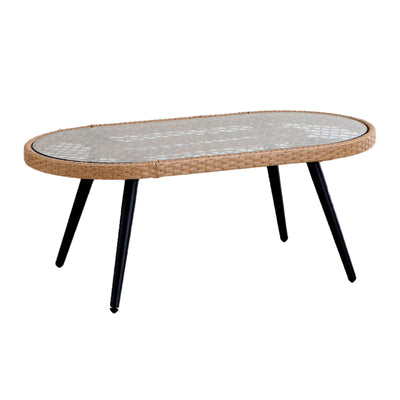 リゾネア リビングテーブル 幅105cm ラタン調 ガラス天板