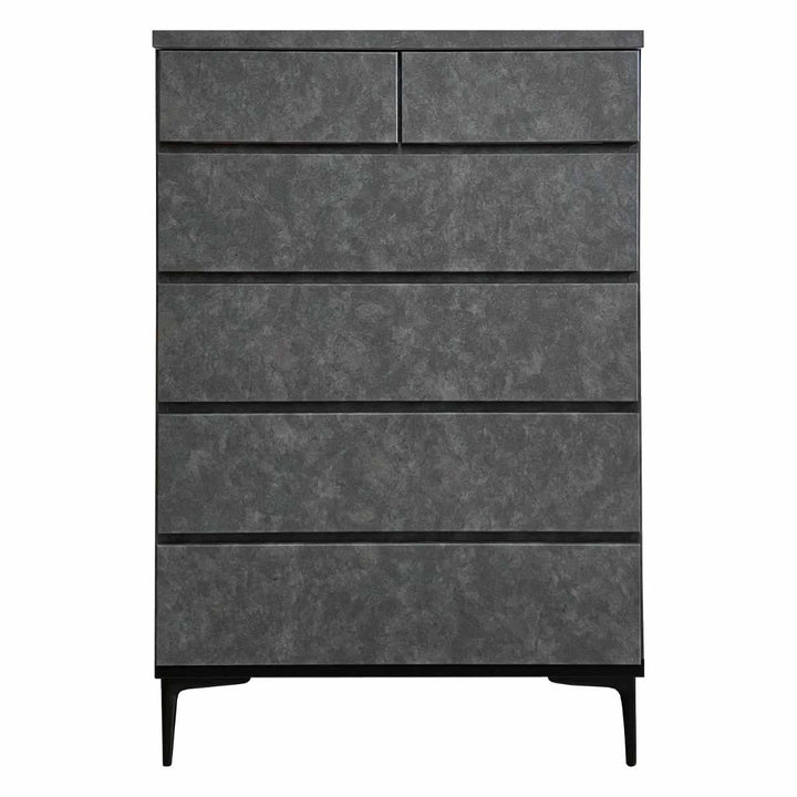 ハイチェスト5段石目調デザインスチール脚幅80cm