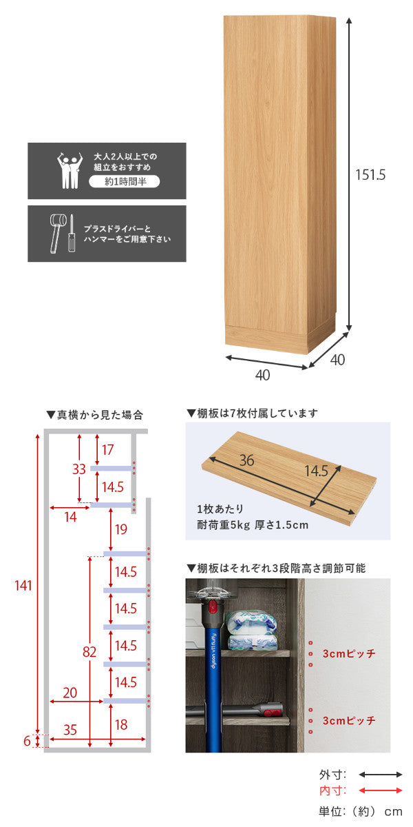 掃除機収納木製ロッカー扉付幅40cm