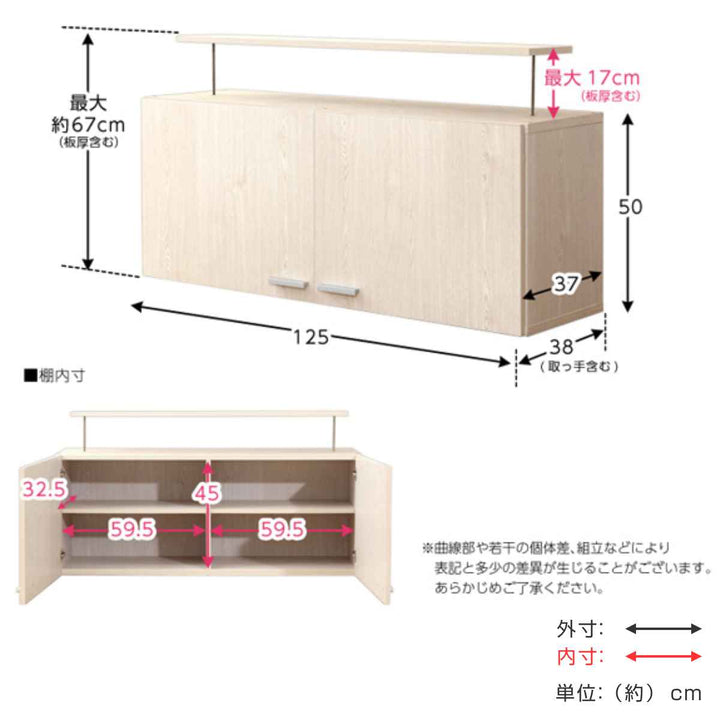 専用上置き棚DEALSつっぱり式開き戸付幅125cm