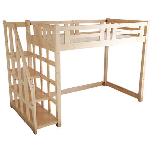 ロフトベッドシングル宮棚階段付き天然木