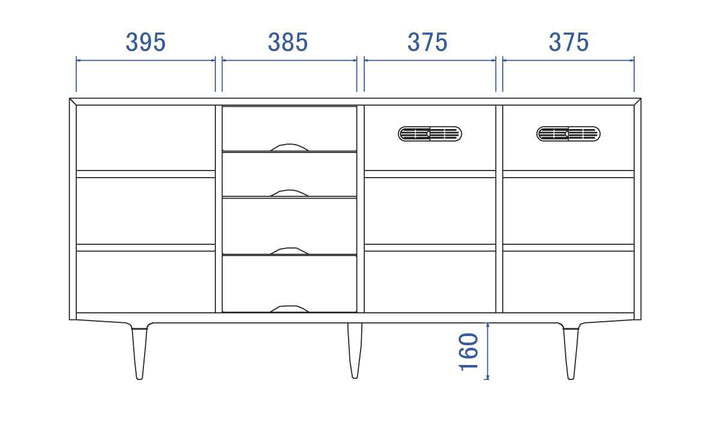 サイドボード縦格子デザインウォールナット突板KISSUI幅163cm