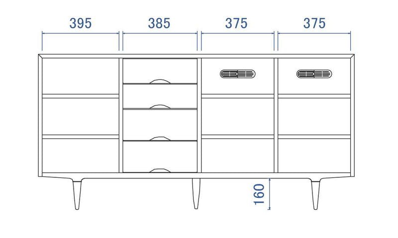 サイドボード縦格子デザインウォールナット突板KISSUI幅163cm