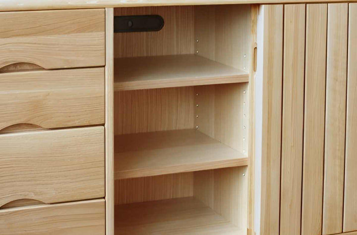 サイドボード縦格子デザインオーク無垢材KISSUI幅120cm