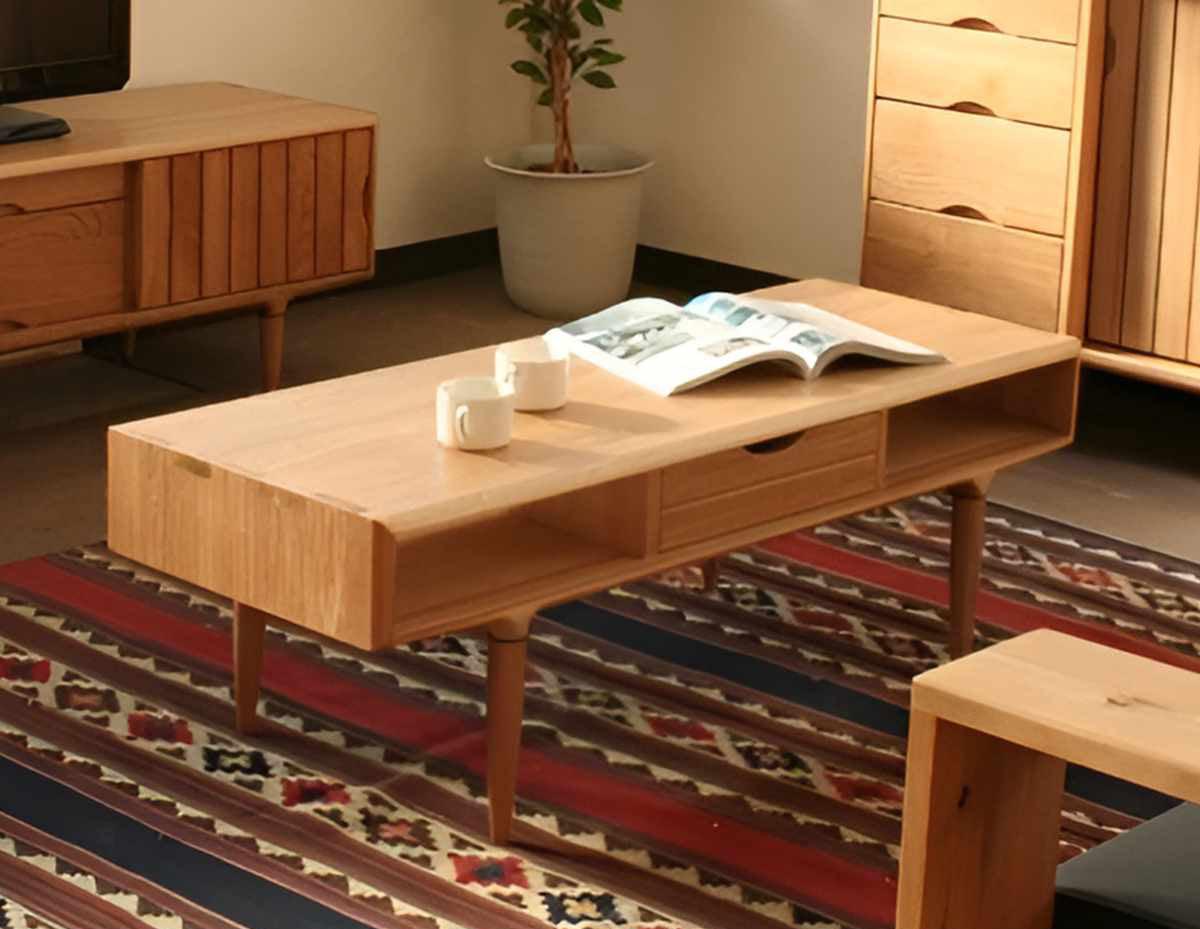 センターテーブル 引き出し付 オーク無垢材 KISSUI 幅120cm – ハウジー