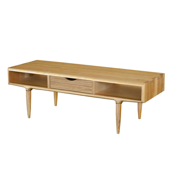 センターテーブル引き出し付オーク無垢材KISSUI幅120cm