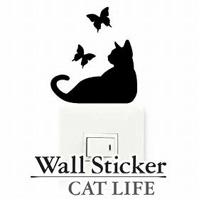 ウォールステッカー　壁紙シール　猫　蝶　CAT LIFE