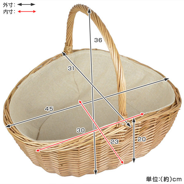 ピクニックバスケット かごバッグ 煮柳バスケット ふたなし 布張り -5