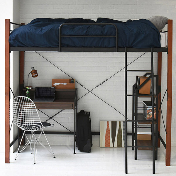スチールベッド　ロフトベッド　ブラック ブラック ロフトベッド 148cm ロフトベッド 天然木 ハイタイプ