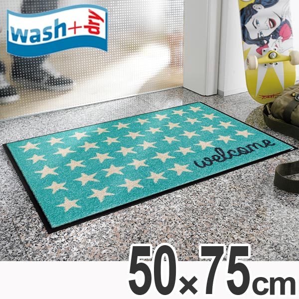 玄関マット　屋内屋外兼用　wash+dry　ウォッシュアンドドライ　Welcome Stars　50×75cm