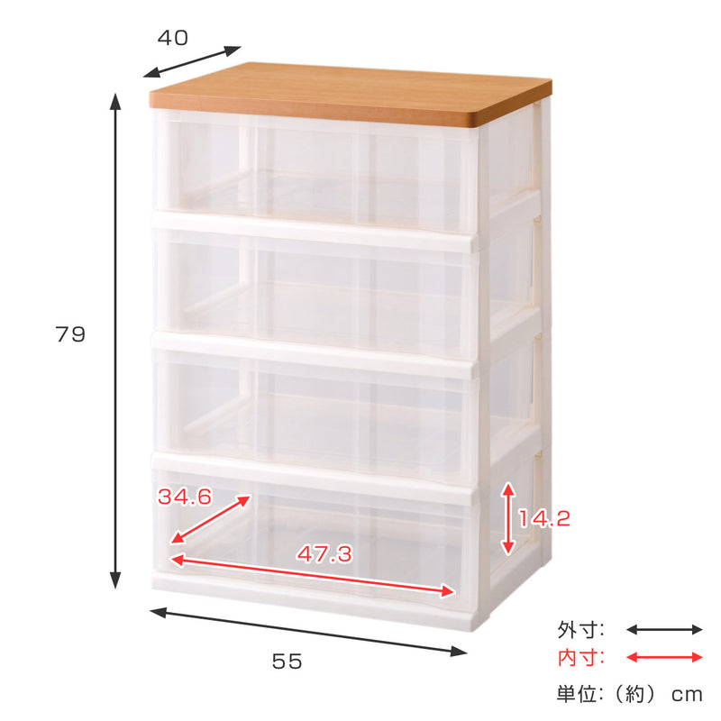 チェスト 木製天板ストッカー 550 4段 プラスチック