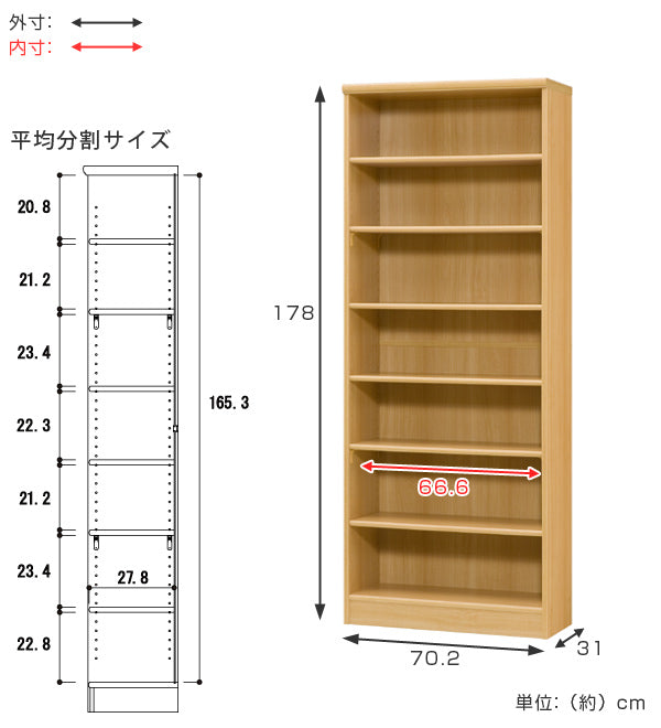 本棚　ブックシェルフ　エースラック　カラーラック　約幅71cm　高さ178cm