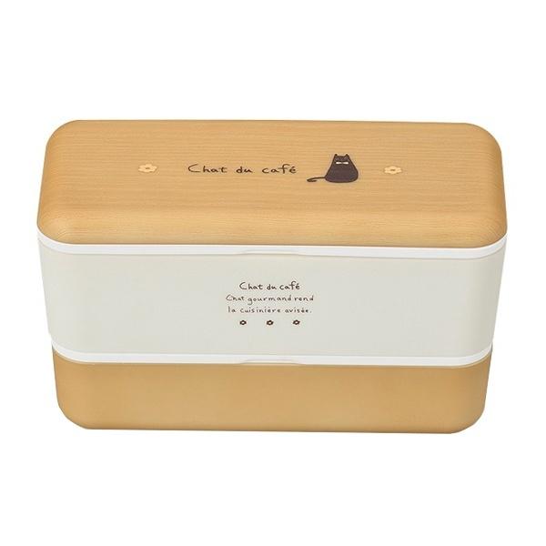 お弁当箱　2段　chat du cafe　長角ネストランチ　木目調　730ml　日本製