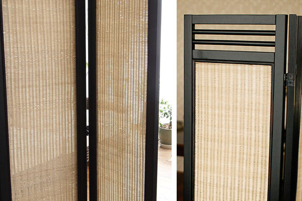 スクリーン　4連　衝立　アジアン家具　籐編み幕部　高さ160cm