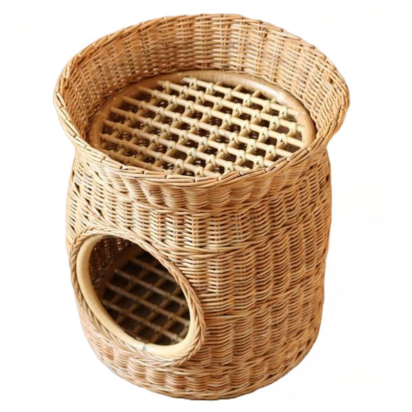 籐　ペットハウス　クッション付　丸型　ラタン製　Natural rattan　直径40cm