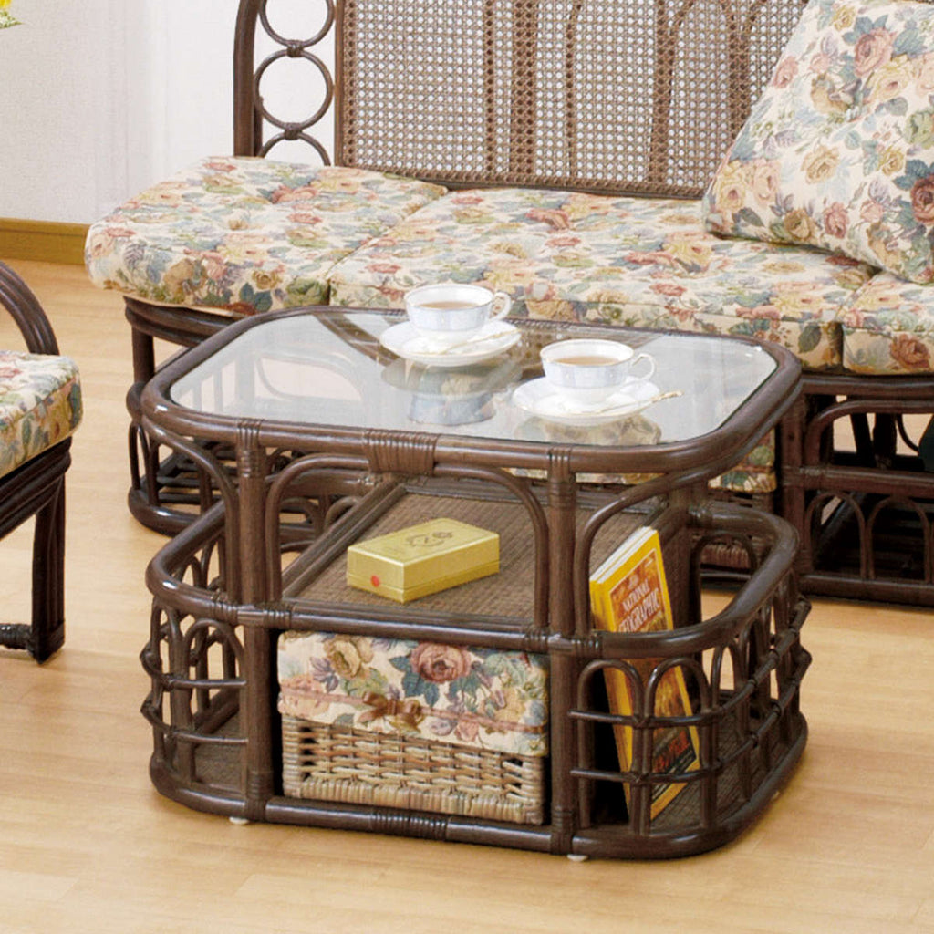 ラタン製 ガラス天板 座卓 センターテーブル ローテーブル ラタン製