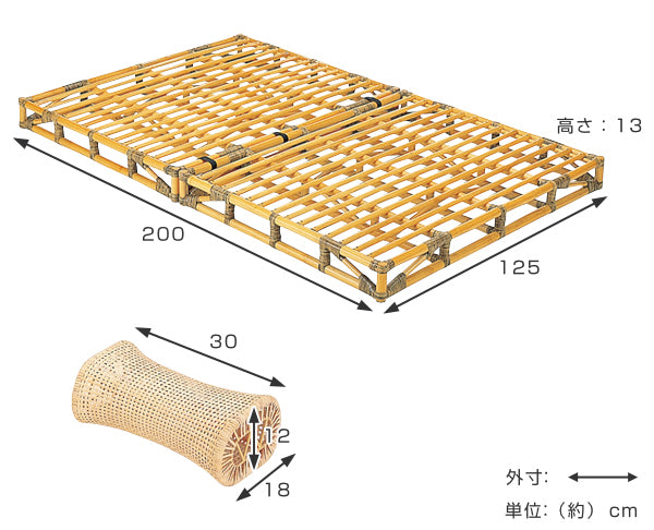 籐 すのこベッド 軽量 セミダブルサイズ 籐枕付き -3