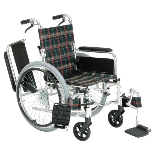 多機能車いす 跳ね上げ式スイングアウトタイプ 自走式背折れ型 チェック柄 非課税