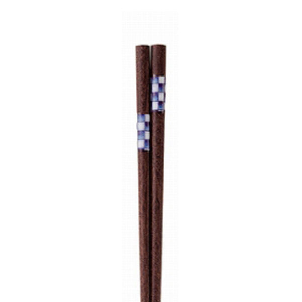 箸 23cm ビーズ藍市松 先角箸 木製