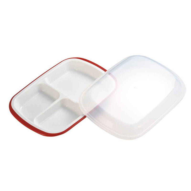 ランチプレート プラスチック 食器 フタ付きランチプレート 角型 楽弁 仕切り付き プラスチック製 -1