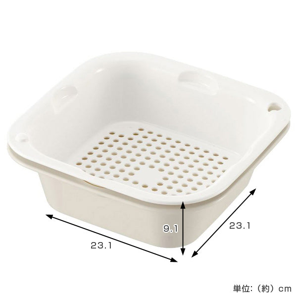 ザル＆ボウル4点セットL角型電子レンジ対応食洗機対応つみ重ねザルバット日本製