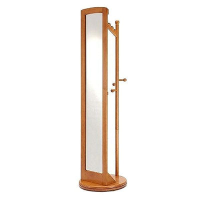 ミラー付き 回転ハンガーラック 天然木フレーム 高さ171cm