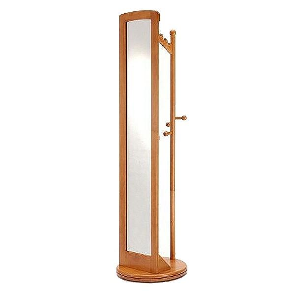 ミラー付き回転ハンガーラック天然木フレーム高さ171cm