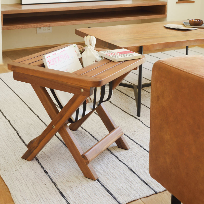 サイドテーブル 幅45cm マガジンラック 折りたたみ式 木製 天然木 アカシア材 雑誌 収納
