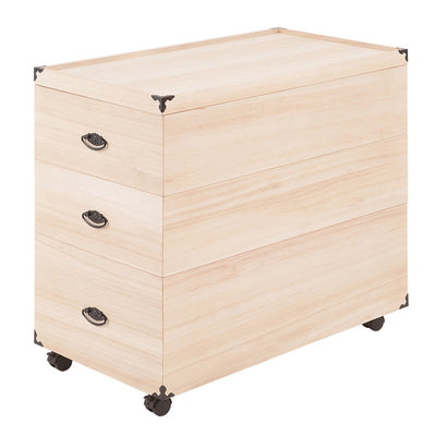 桐 衣装ケース 3段 押入れ収納 衣裳箱 キャスター付 隅金具 高さ72.5cm