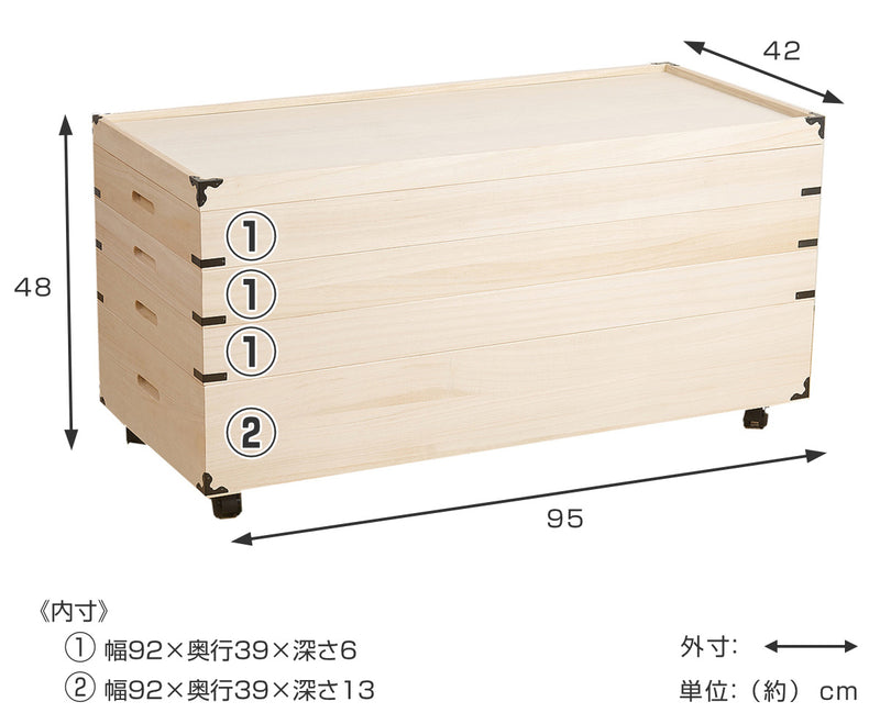 桐 衣装ケース 4段 日本製 隅金具 キャスター付 幅95cm