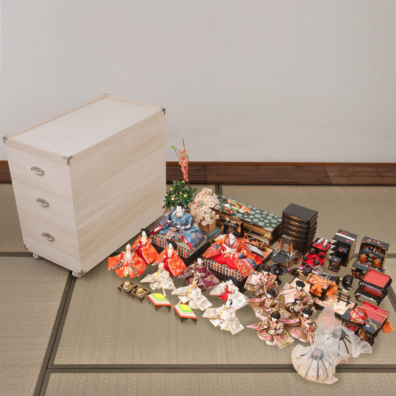 桐衣装箱 3段 日本製 ひな人形ケース 竹炭シート入り 高さ71.5cm