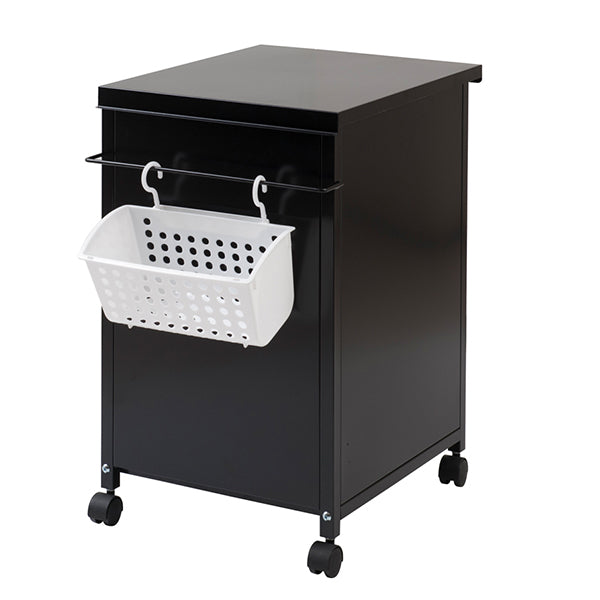 マルチワゴン スチール製 ストッカー カゴ付 ブラックカラー 幅41cm