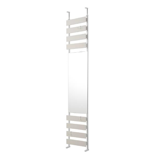 ミラー 鏡 突っ張り 立体ミラーラック 幅40cm ハイタイプ ラダーラック 収納 ウォールミラー